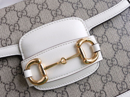 Bolsa Satchel Canvas Padrão Monograma Geométrico Marrom Fecho Ferradura