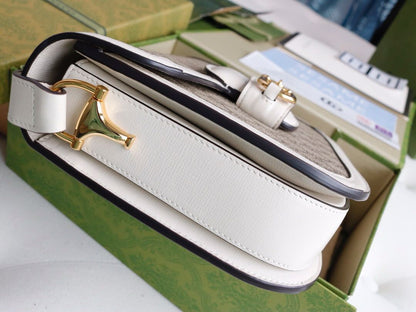 Bolsa Satchel Canvas Padrão Monograma Geométrico Marrom Fecho Ferradura