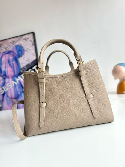 Bolsa Tote Couro Creme Padrão Monograma Geométrico