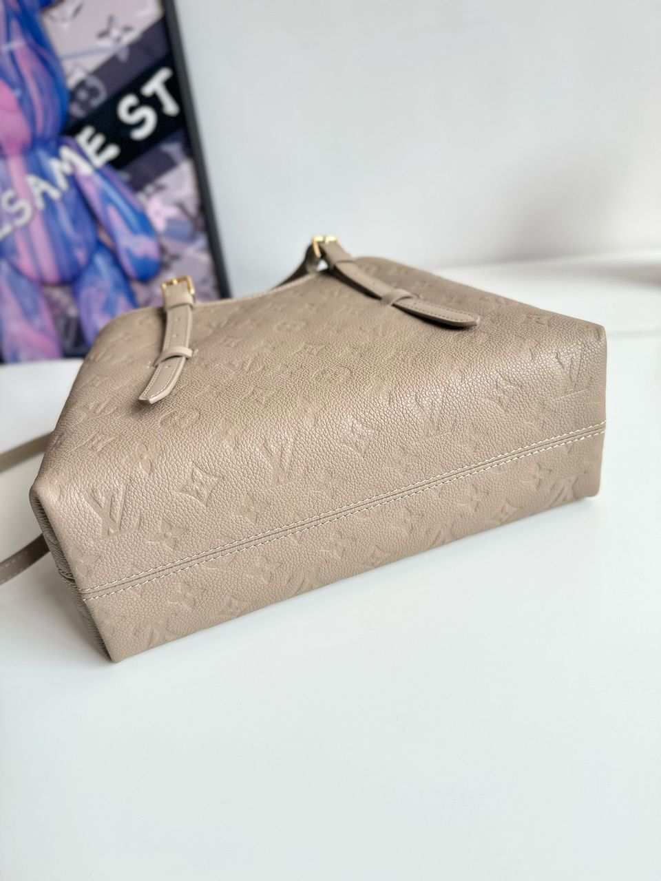 Bolsa Tote Couro Creme Padrão Monograma Geométrico