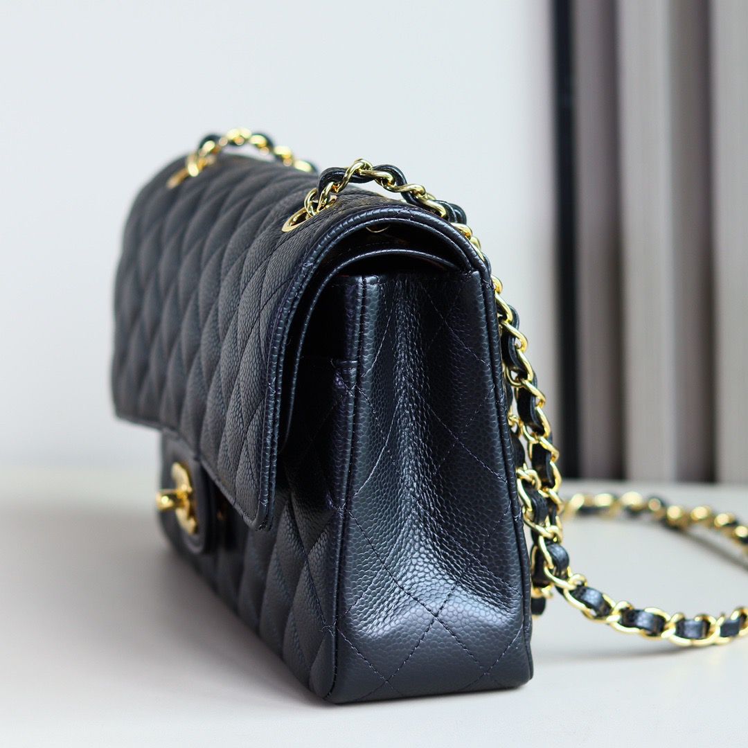 Bolsa Satchel Couro Preto Abas Duplas Corrente