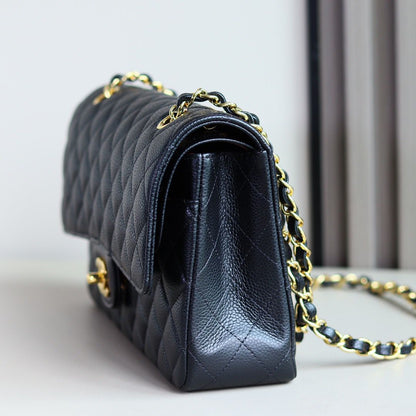 Bolsa Satchel Couro Preto Abas Duplas Corrente