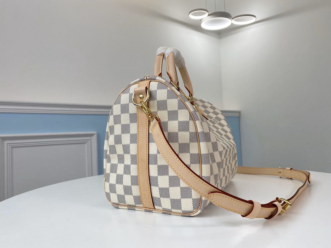 Bolsa Satchel Couro Padrão Quadriculado Azul Claro 30cm com Alça Removível