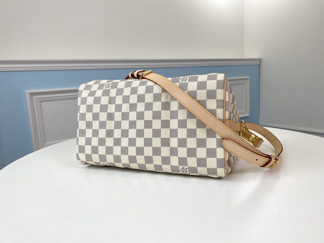 Bolsa Satchel Couro Padrão Quadriculado Azul Claro 30cm com Alça Removível