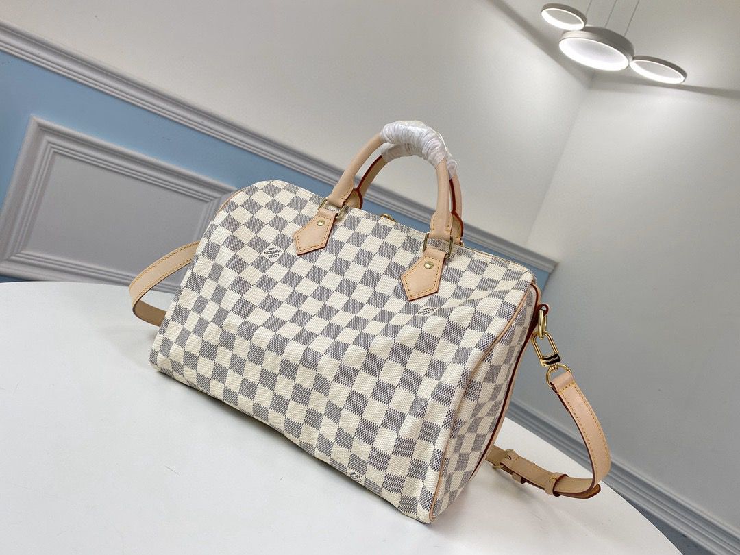 Bolsa Satchel Couro Padrão Quadriculado Azul Claro 30cm com Alça Removível