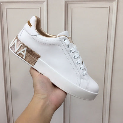 Tênis Feminino Couro Branco Detalhe Dourado