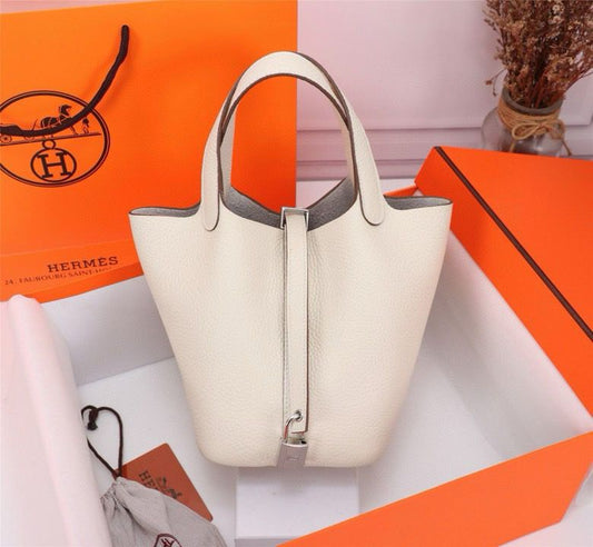 Bolsa Tote Couro Branco Alças Duplas 18cm