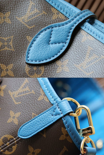 Bolsa Tote Couro Padrão Monograma Geométrico Azul Gaston com Alça Ajustável