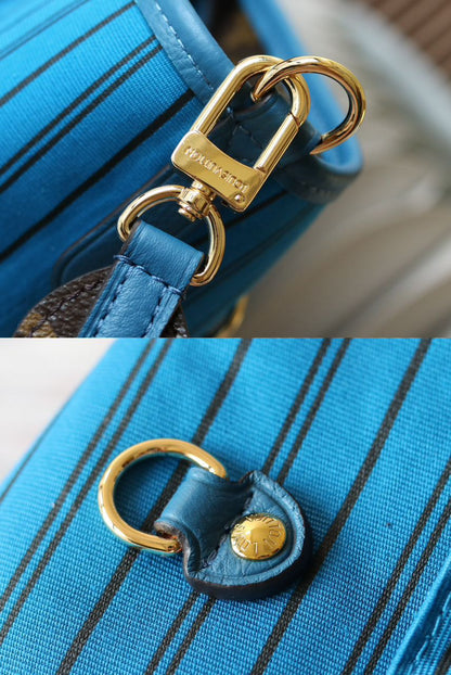 Bolsa Tote Couro Padrão Monograma Geométrico Azul Gaston com Alça Ajustável