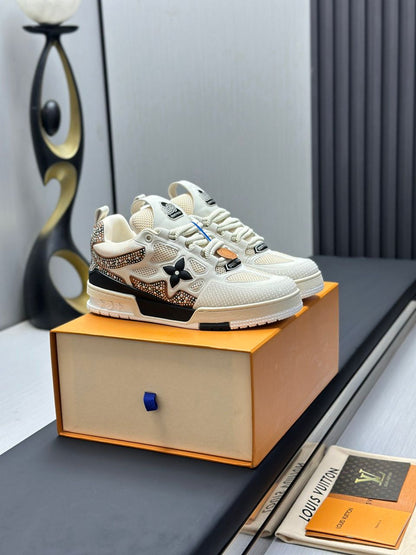 Tênis Skate Couro Padrão Monograma Geométrico