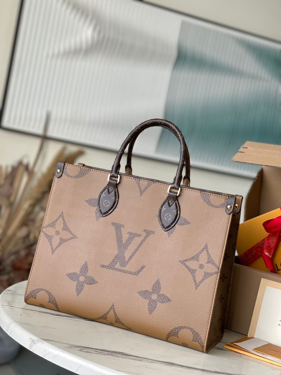 Bolsa Tote Couro Padrão Monograma Geométrico