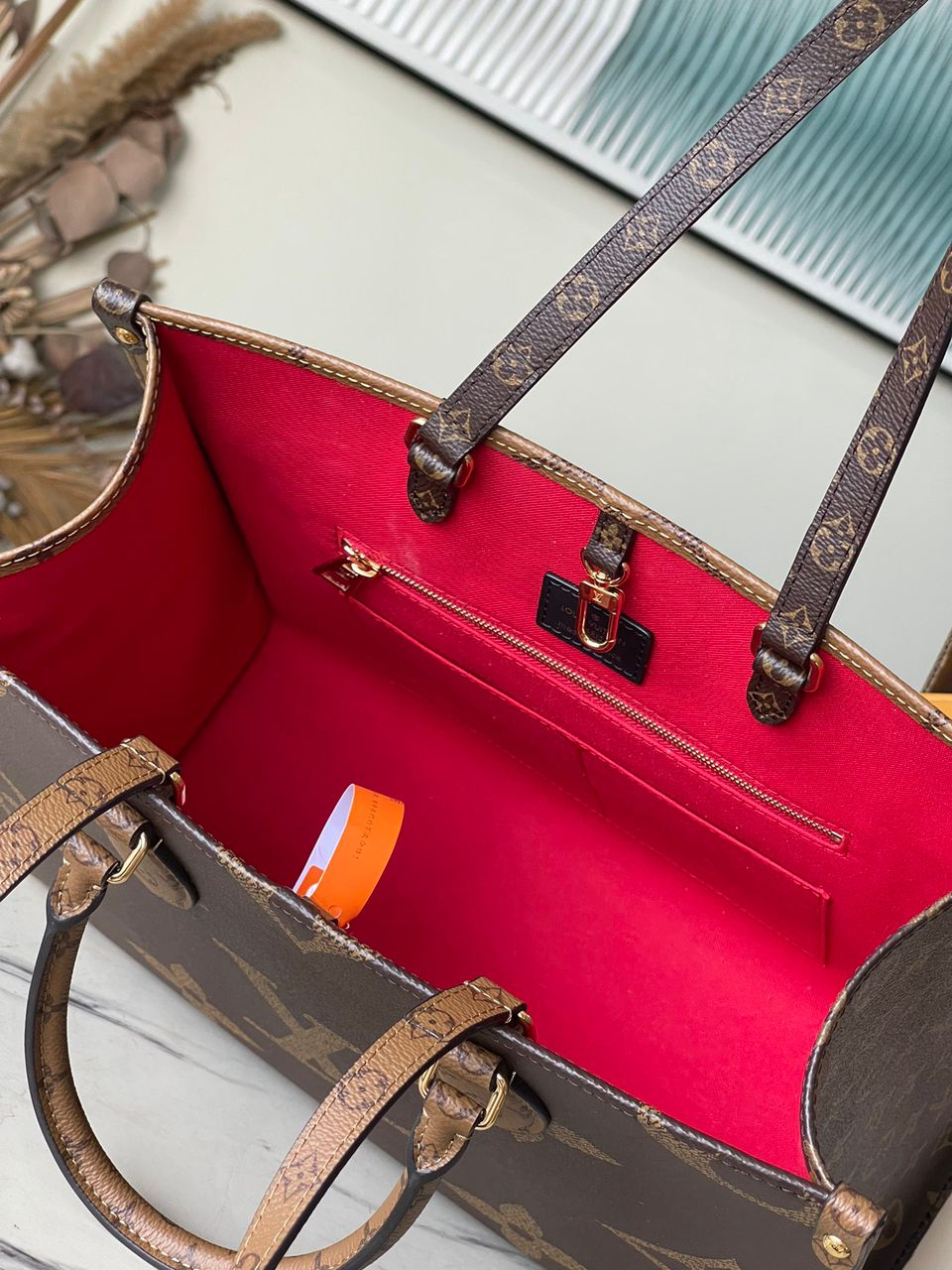 Bolsa Tote Couro Padrão Monograma Geométrico