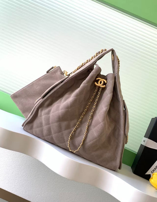 Bolsa Satchel Couro Acolchoado Preto Corrente 25cm
