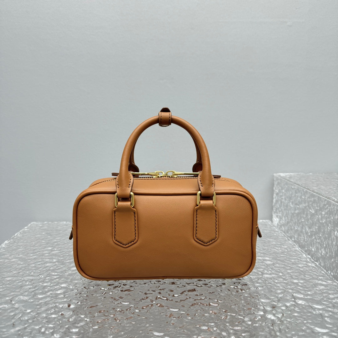 Bolsa Satchel Couro Marrom Compartimentos Estruturada