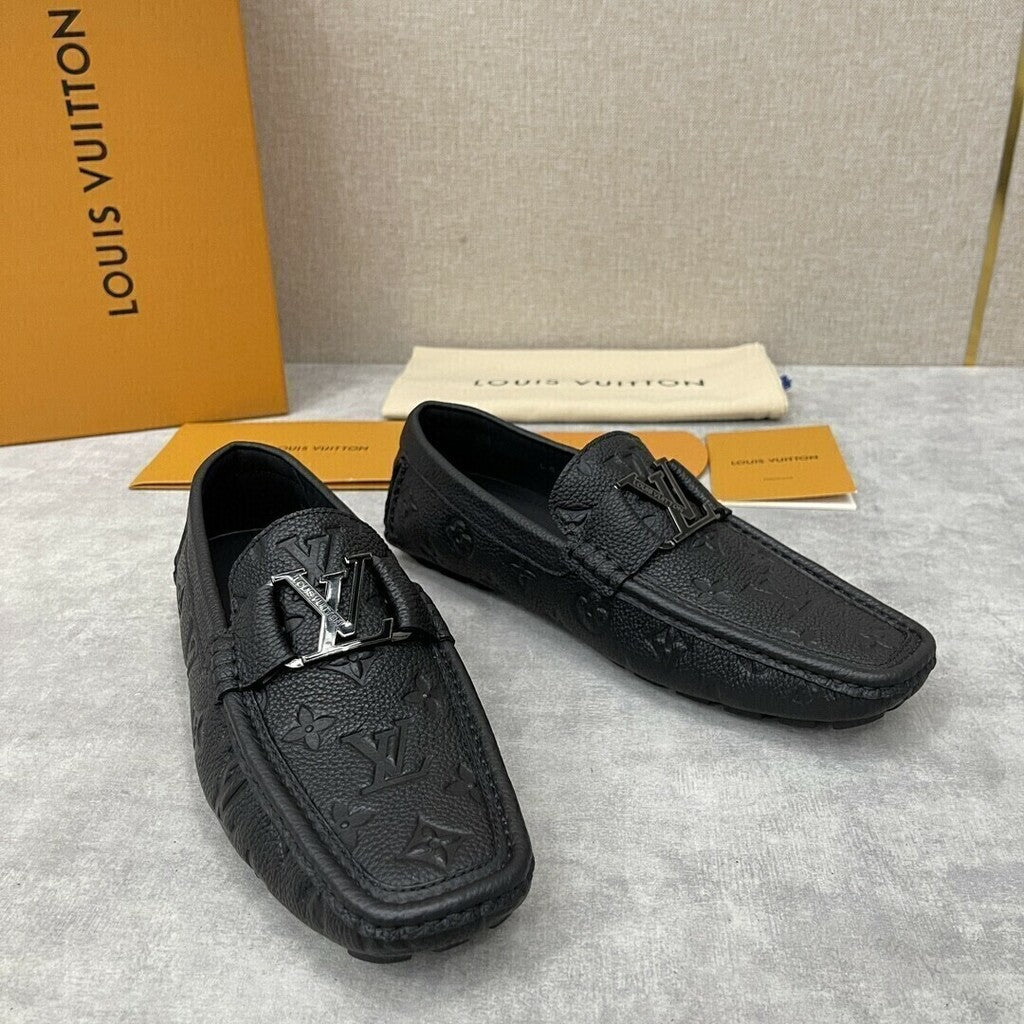 Mocassim Couro Padrão Monograma Geométrico