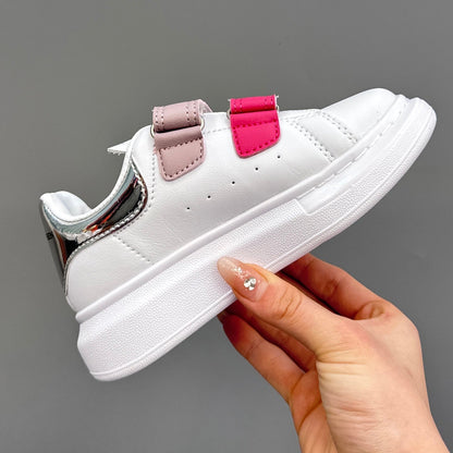 Tênis Couro Branco Detalhe Rosa Infantil
