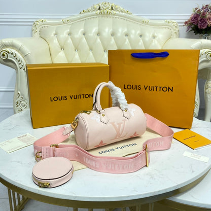 Bolsa Satchel Couro Rosa Padrão Monograma Geométrico Pequena