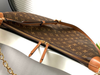 Bolsa Hobo Couro Padrão Monograma Geométrico Marrom