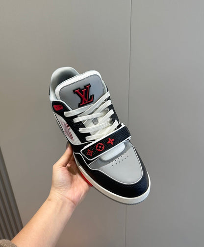 Tênis Casual Malha Vermelho Cinza Detalhes Preto
