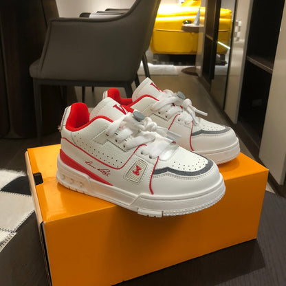 Tênis Infantil Couro Vermelho e Branco Cano Baixo