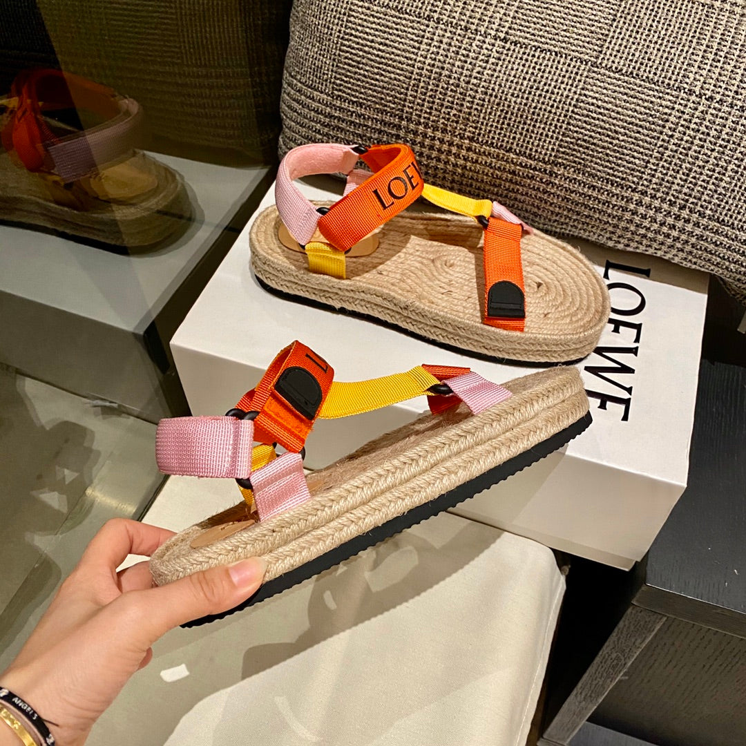 Sandália Espadrilha Nylon Bege com Tiras Laranja