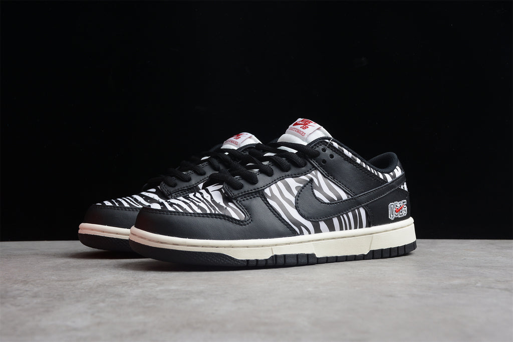 Tênis Cano Baixo Couro Padrão Zebra Preto e Branco