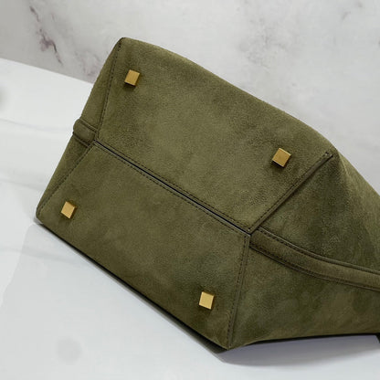 Bolsa Satchel Camurça Verde Média 37cm