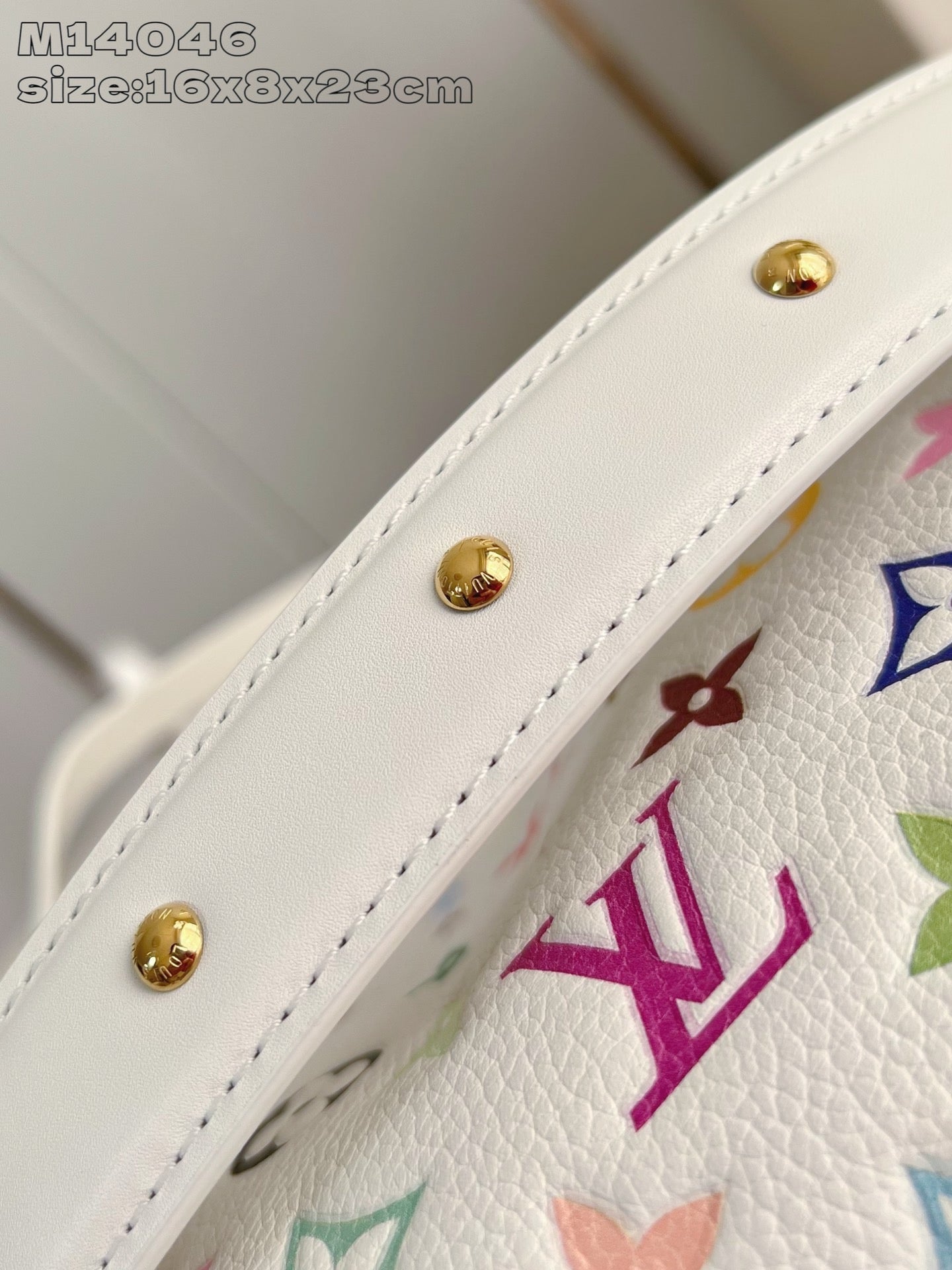 Bolsa Satchel Couro Branco Detalhes Multicoloridos Lateral