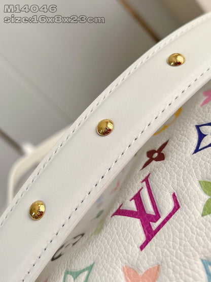 Bolsa Satchel Couro Branco Detalhes Multicoloridos Lateral