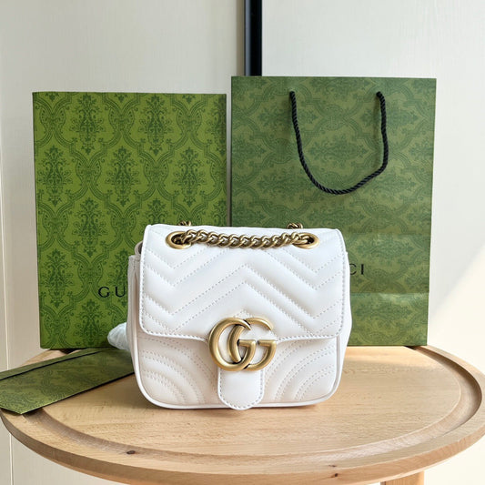 Bolsa Ombro Mini Couro Matelassê Padrão Chevron Branco