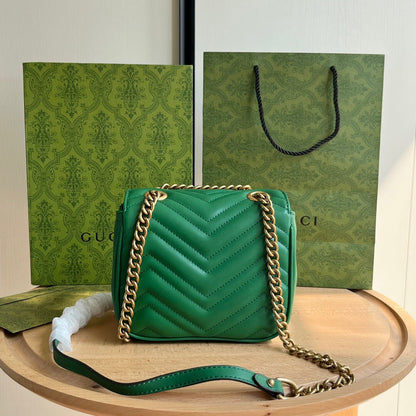 Bolsa Ombro Couro Acolchoado Padrão Chevron Verde Mini