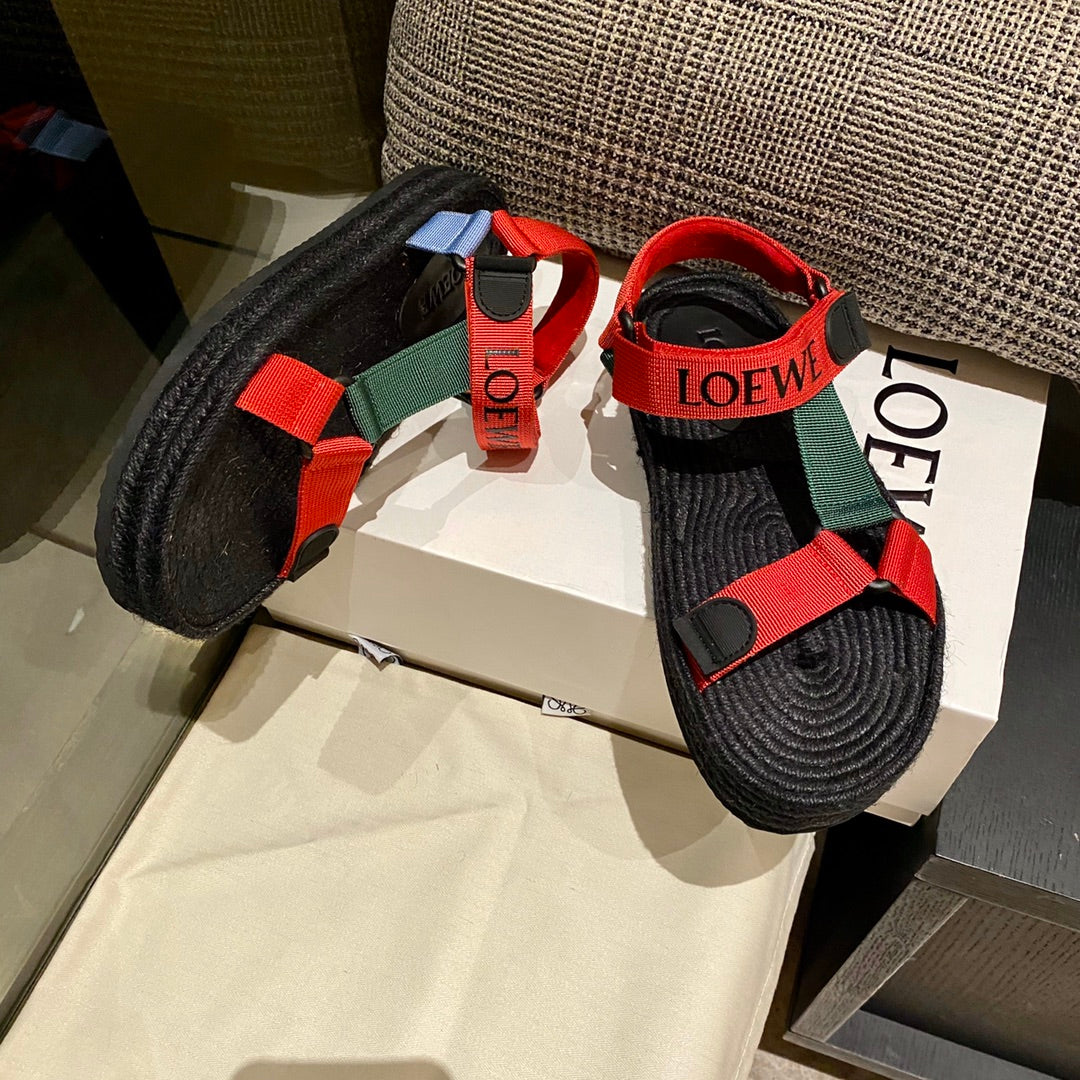 Sandália Espadrilhe Nylon Vermelho e Verde Tira Ajustável