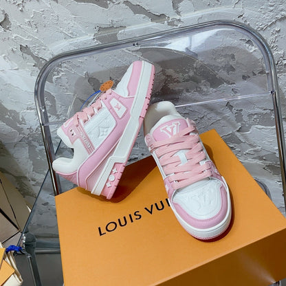 Tênis Couro Rosa Detalhes Brancos