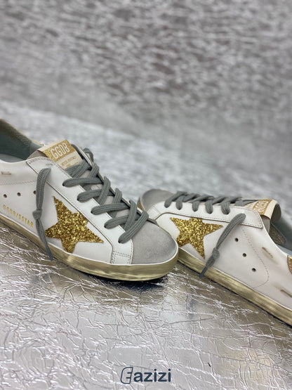 Tênis Couro Branco Estrela Lateral Dourada