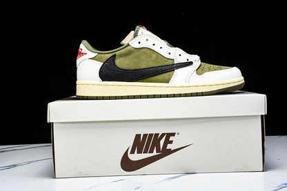 Tênis Cano Baixo Couro Tons de Olive com Detalhes Contrastantes