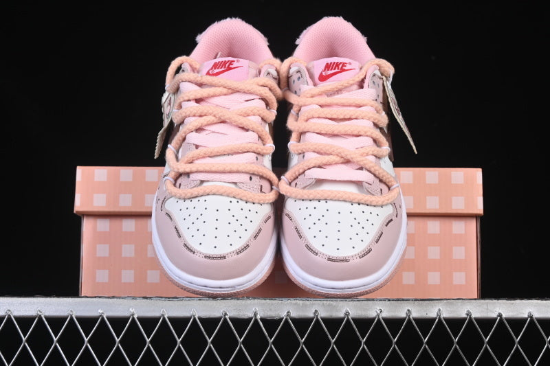 Tênis Cano Baixo Couro Branco Rosa e Marrom