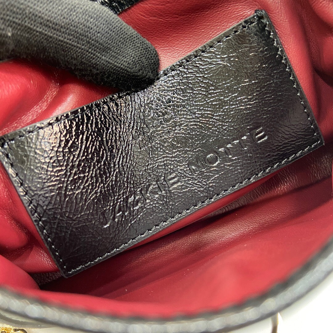 Bolsa Mini Couro Preto Listra Verde e Vermelha