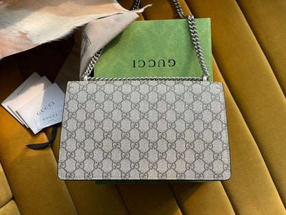 Bolsa Ombro Lona Padrão Entrelaçado Bege e Preto Pequena