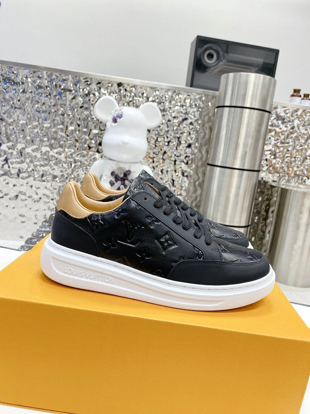Tênis Couro Preto Cano Baixo Casual