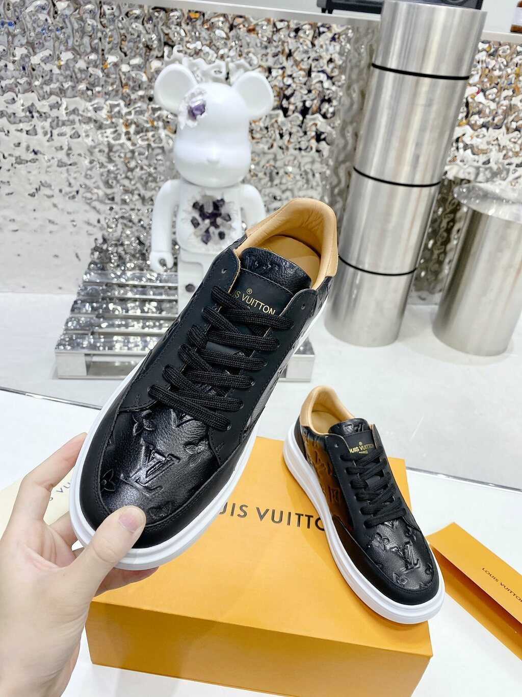 Tênis Couro Preto Cano Baixo Casual