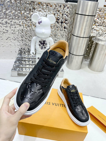 Tênis Couro Preto Cano Baixo Casual
