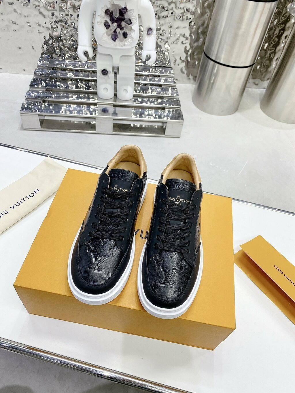 Tênis Couro Preto Cano Baixo Casual
