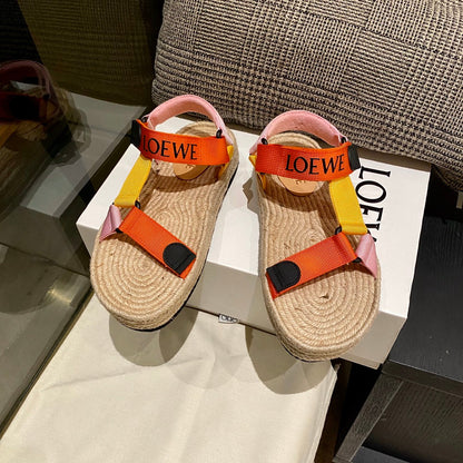 Sandália Espadrilha Nylon Bege com Tiras Laranja