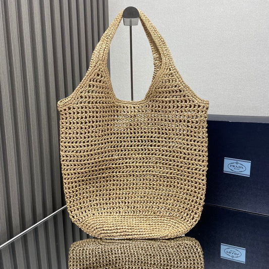 Bolsa Tote Prada em crochê natural vista traseira