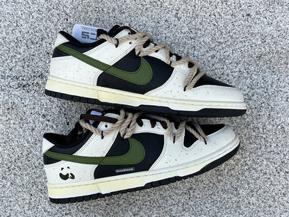 Tênis Cano Baixo Couro Branco Preto e Verde