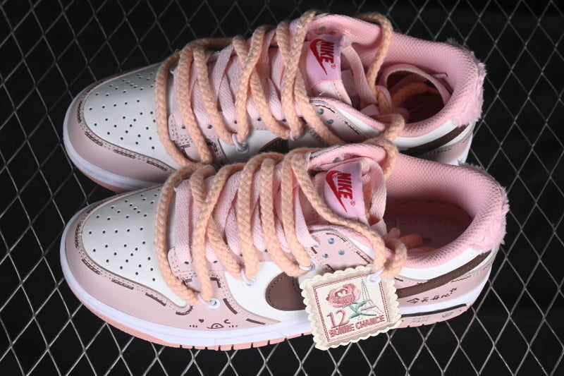 Tênis Cano Baixo Couro Branco Rosa e Marrom