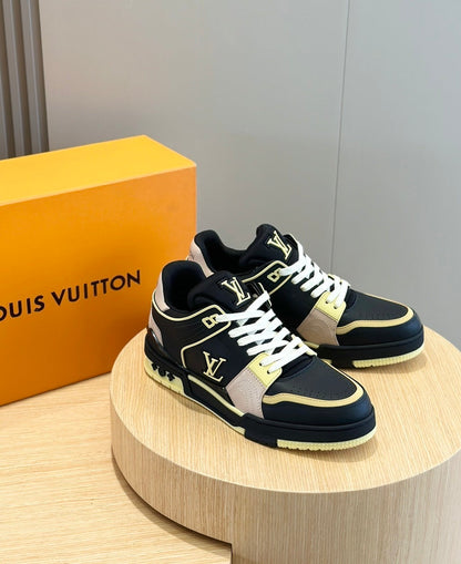 Tênis Casual Couro Branco Preto Amarelo