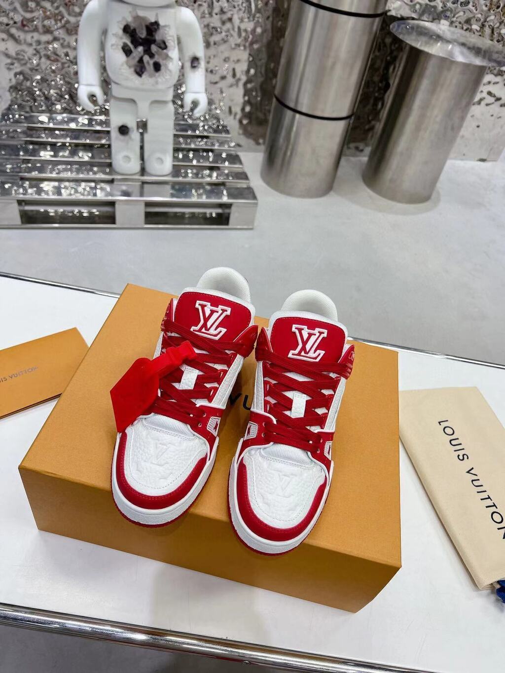 Tênis Casual Couro Vermelho e Branco