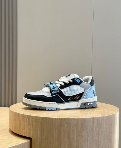 Tênis Velcro Couro Azul Branco