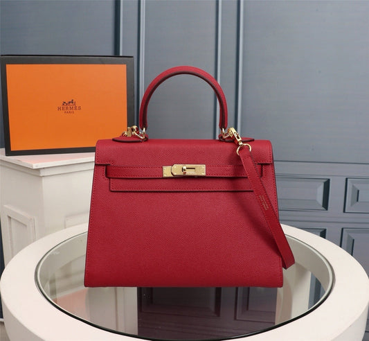 Bolsa Estruturada Couro Vermelho Tira Ajustável